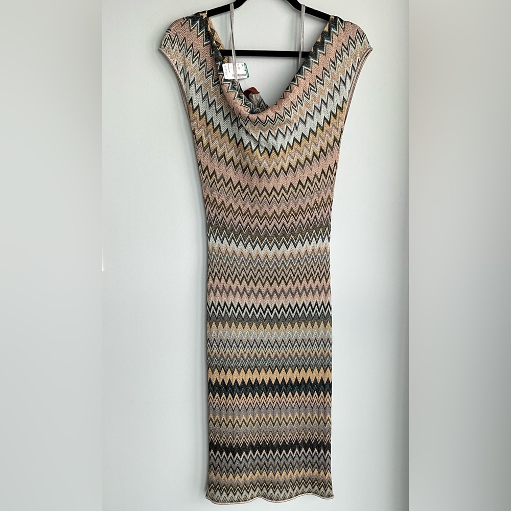 ⭐️NWT🏷 MISSONI BODYCON KNIT DRESS GOLD PALE PINK size 38